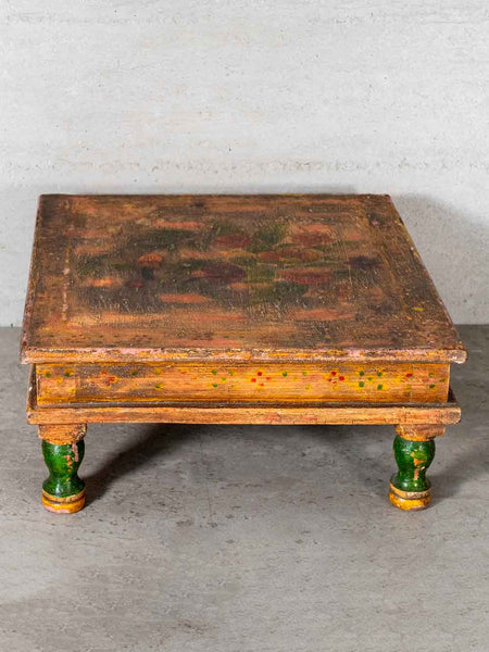 Soft Ochre Floral Vintage Low Indian Table 
