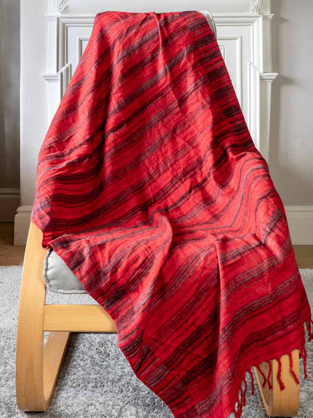 Soft Red Striped Tibetan Blanket
