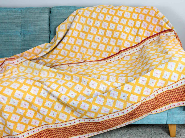 Soft Red, Grey & White Mango Pattern Kantha Throw 