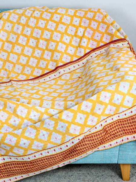 Soft Red, Grey & White Mango Pattern Kantha Throw 