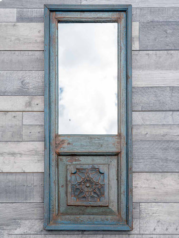 Tall Blue Carved Indian Mirror