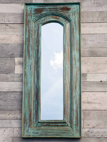 Tall Green Distressed Indian Wooden Mirror