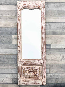 Tall Wooden Mirror, Distressed Ivory Colour