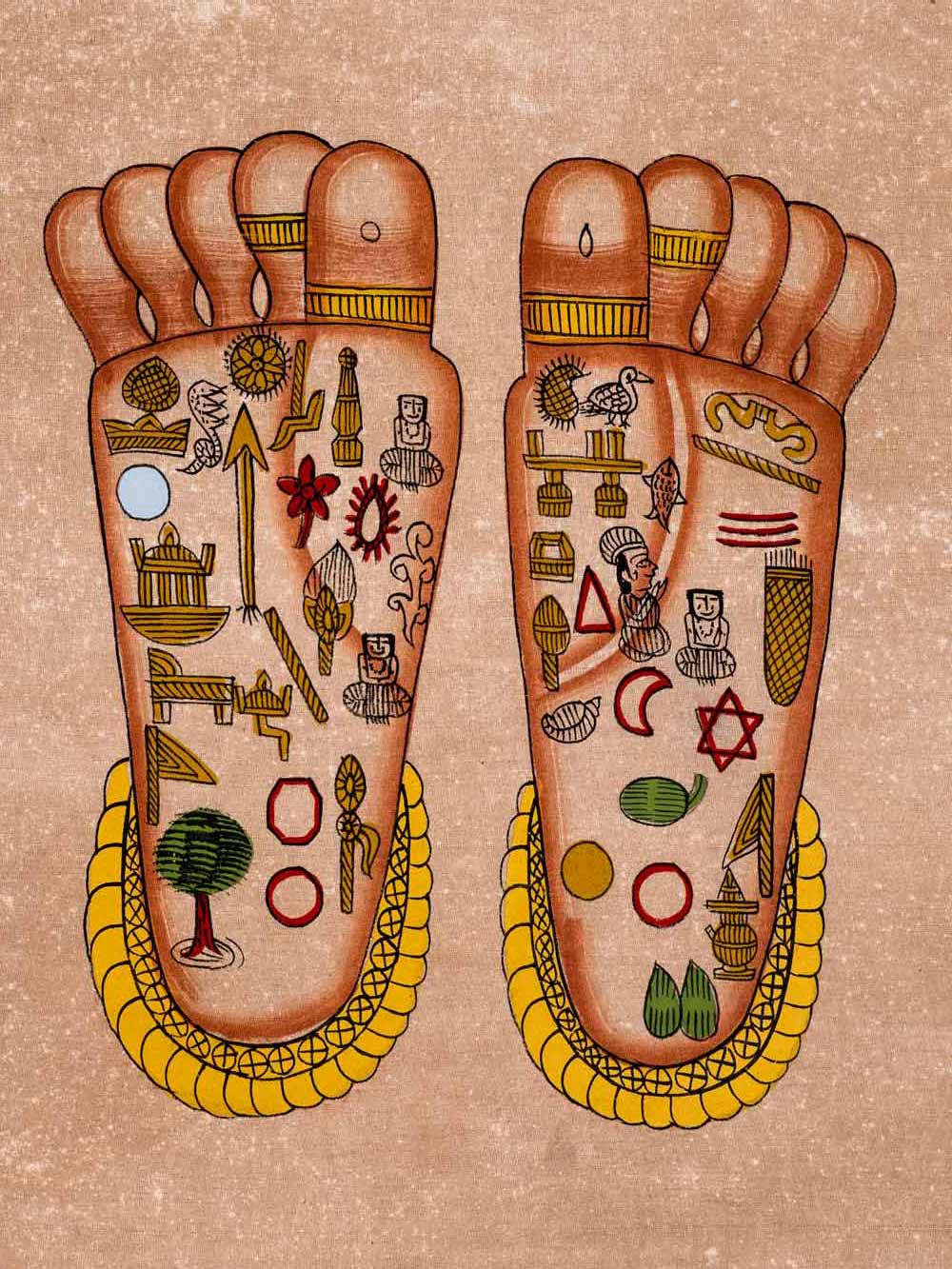 
Tantric Indian Feet Painting with Energy Symbols 
