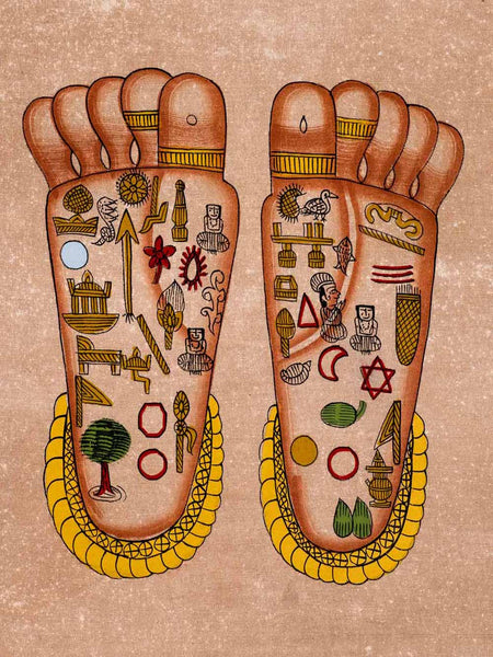 
Tantric Indian Feet Painting with Energy Symbols 
