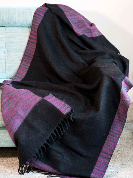Thick Nepalese Blanket, Black & Purple