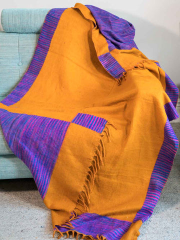 Thick Mustard & Purple Reversible Blanket