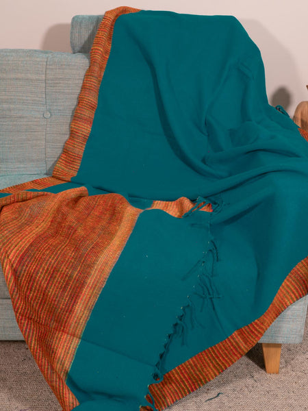 Thick Turquoise & Gold Reversible Blanket 