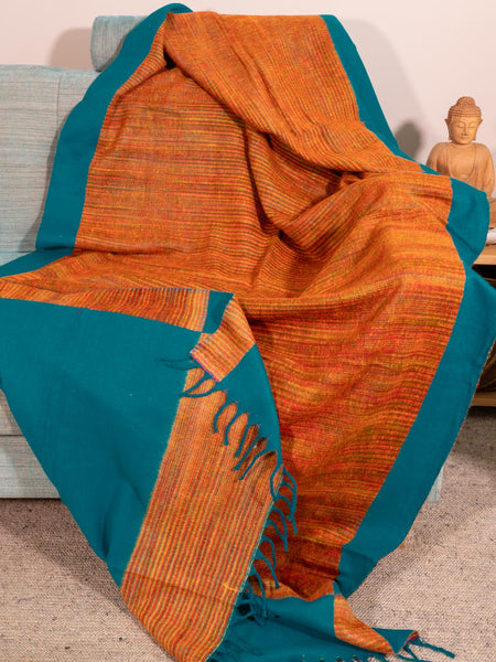 Thick Turquoise & Gold Reversible Blanket 