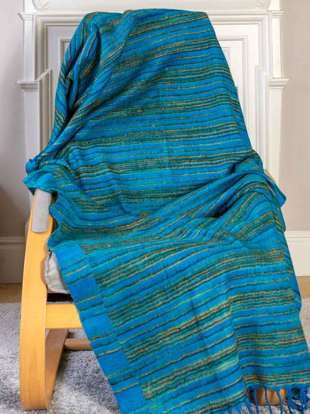 Blue & green striped Tibetan blanket