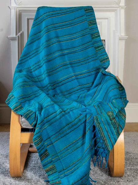 Blue & green striped Tibetan blanket