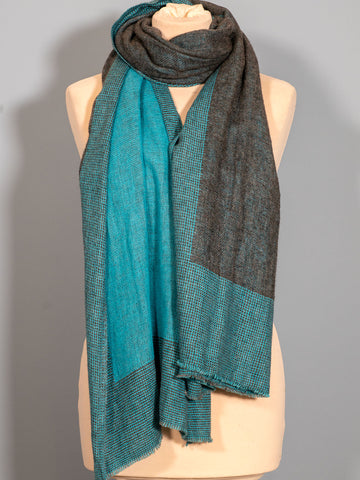 Turquoise & Grey Reversible Cashmere Scarf