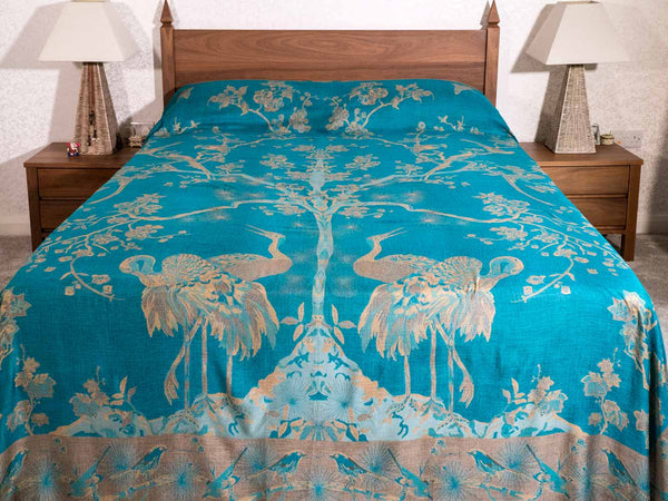 Turquoise & Gold Tree of Life Indian Bedspread