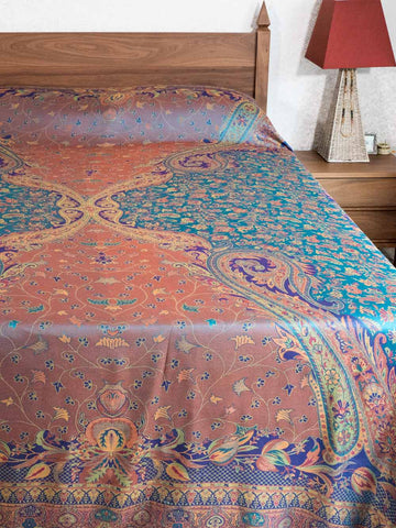 Turquoise & Rust Jacquard Indian Bedspread