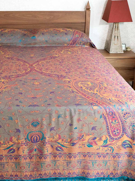 Turquoise & Rust Jacquard Indian Bedspread
