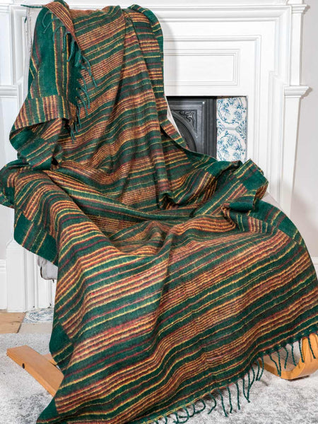 Vibrant Green Reversible Tibetan Blanket