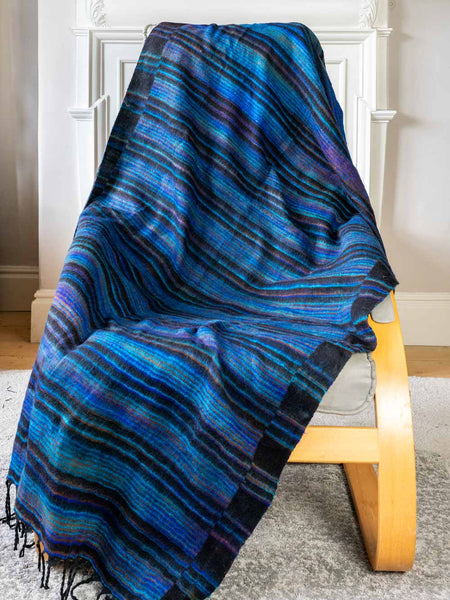 Vibrant Navy Striped Tibetan Blanket