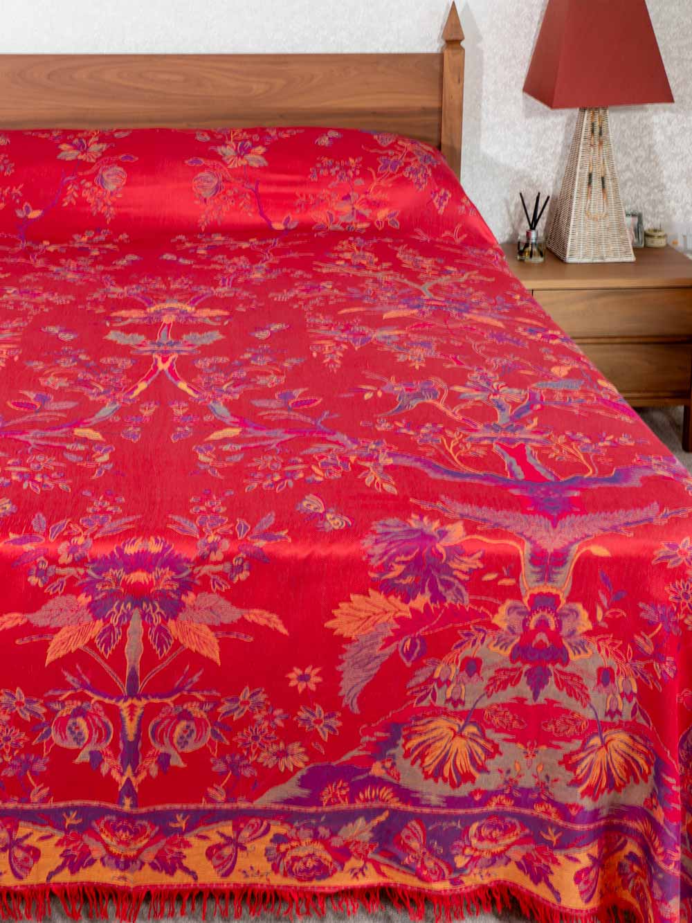 Vibrant Red Patterned Bedspread