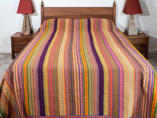 Vibrant Striped Multicoloured Bedspread