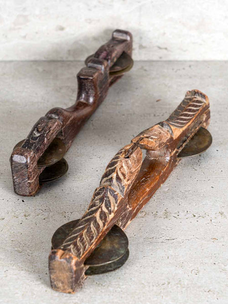 Vintage Wood & Brass Rattle from India
