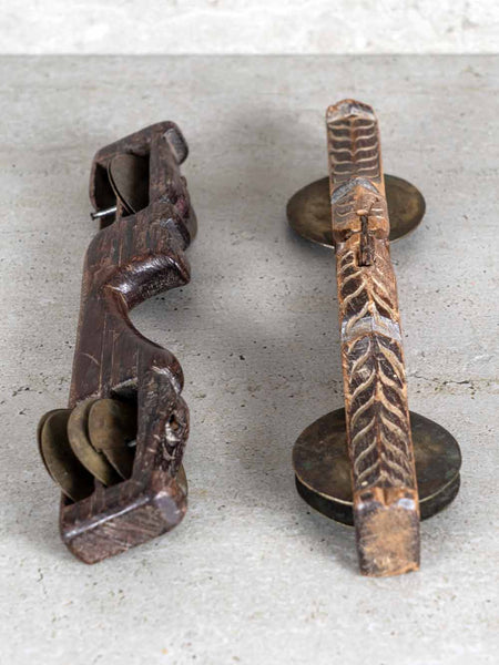 Vintage Wood & Brass Rattle from India