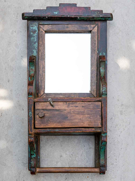 Vintage Barber's Mirror, Distressed Turquoise