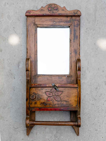 Vintage Barber's Mirror with Red Flower 