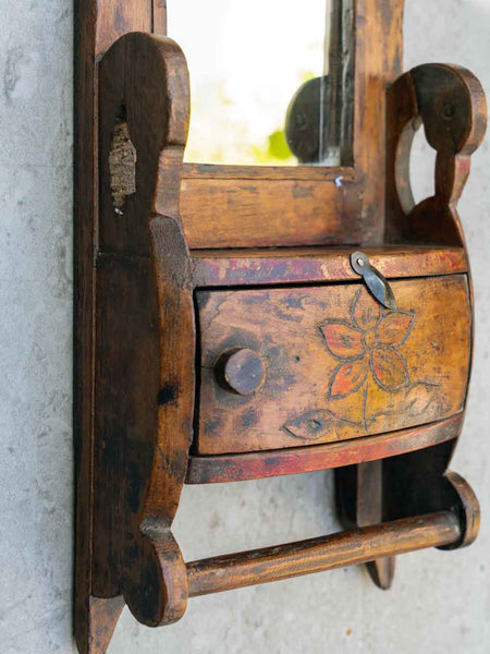 Vintage Barber's Mirror with Red Flower 