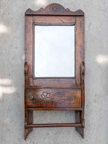 Vintage Barber's Mirror with Swan Carving