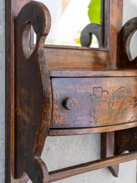 Vintage Barber's Mirror with Swan Carving