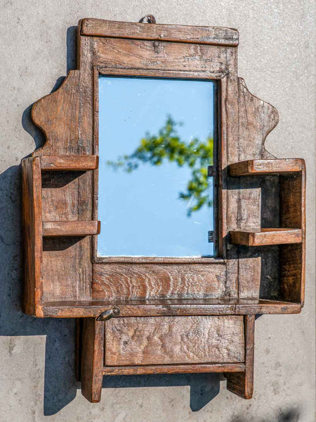 Vintage Indian Shaving Mirror with Shelves