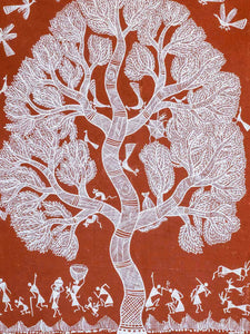 W arli Painting Large Tree & Villagers