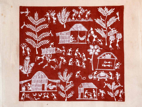 Warli Painting of a Village Scene & a Cart