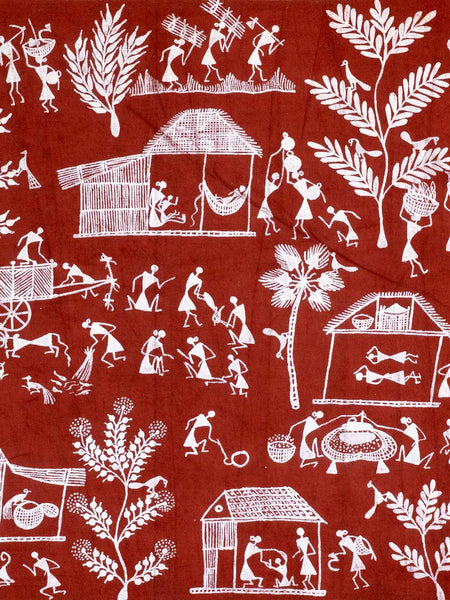 Warli Painting of a Village Scene & a Cart