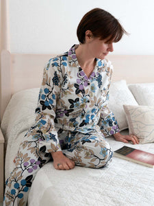 White Cotton Floral Printed Pyjamas