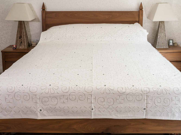 White Single Bedspread with cutwork designs
