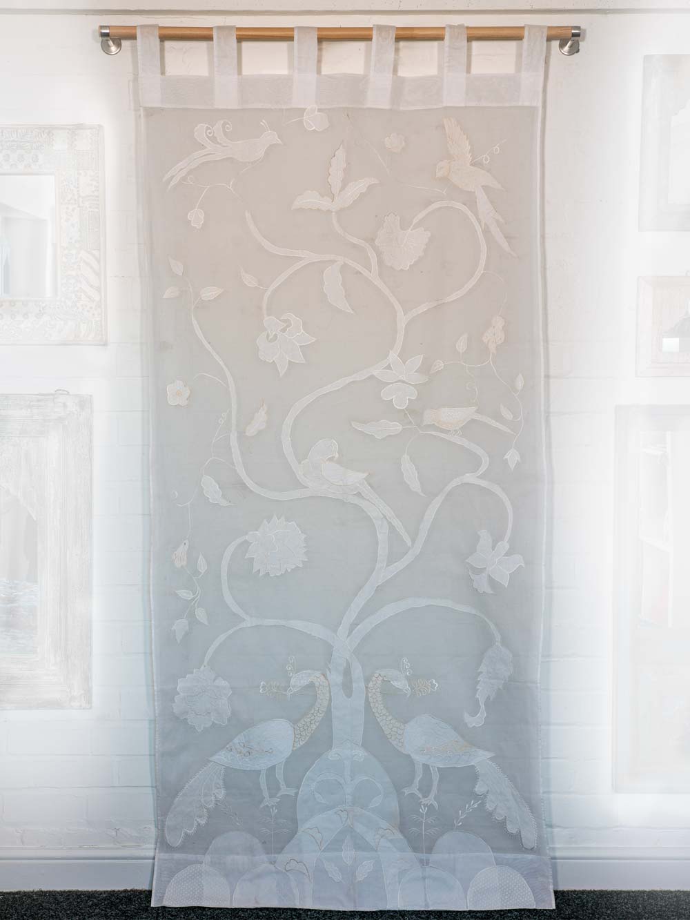 White Peacock Curtains, Voile with Embroidery