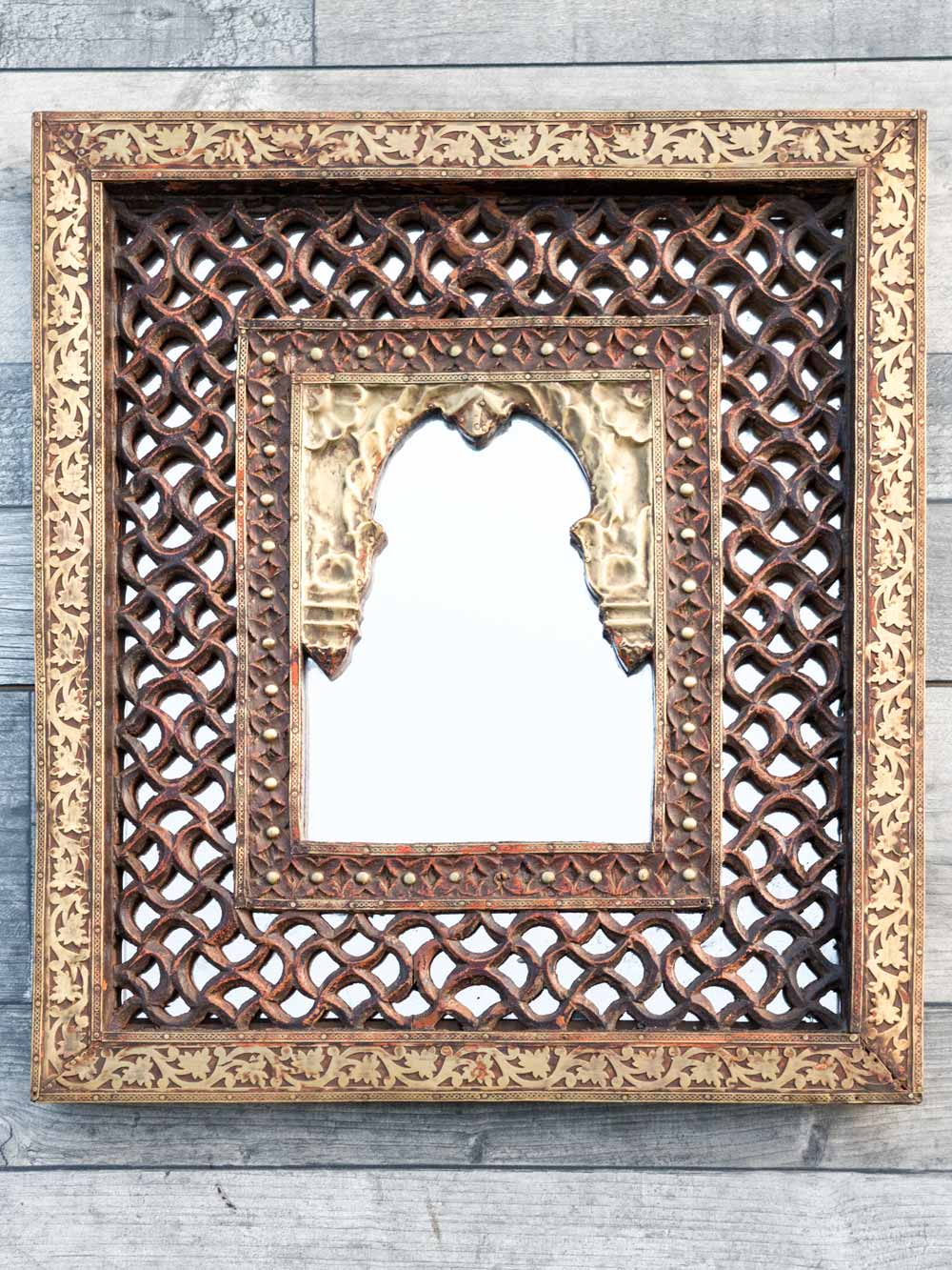 Wood & Brass Indian Jali Mirror