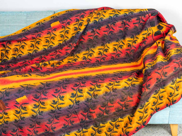 Yellow Flowers on Orange Vintage Kantha Throw