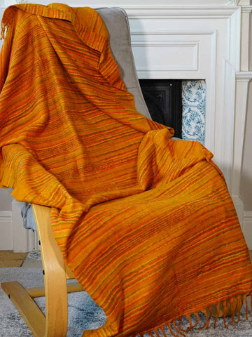 Yellow Striped Soft Tibetan Blanket