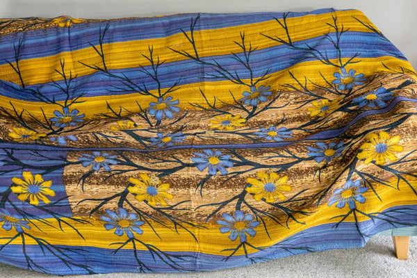 Yellow & Lilac Floral Reversible Kantha Throw