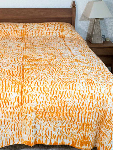 Apricot & White Shibori Indian Cotton Bedspread