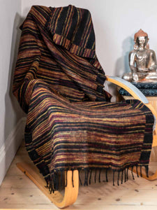 Black & Gold Striped Tibetan Blanket