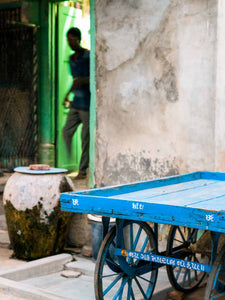 Green Door, Blue Cart, Nighttime in Ahmedabad | Photos of India