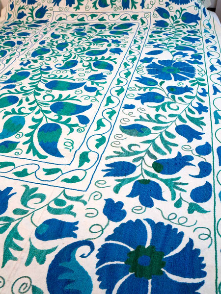 Blue & Green Embroidered Suzani Bedcover 