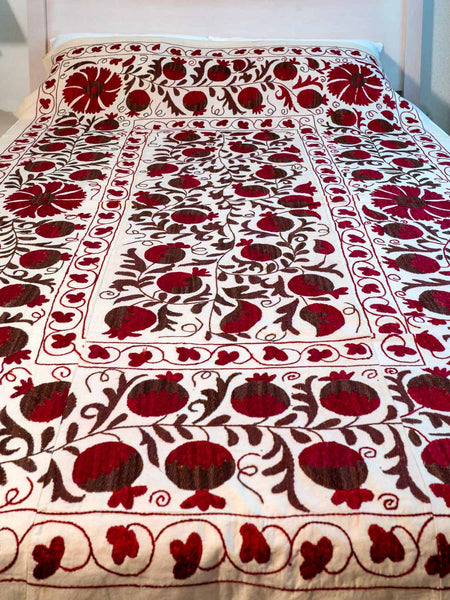 Burgundy Embroidered Suzani Bedcover 