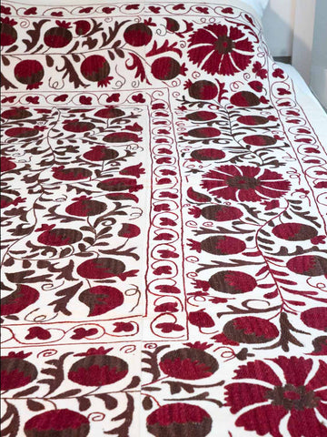 Burgundy Embroidered Suzani Bedcover 