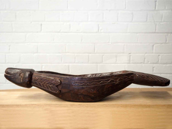 Carved Long Wooden Fish Bowl
