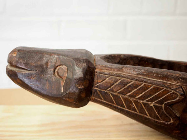 Carved Long Wooden Fish Bowl