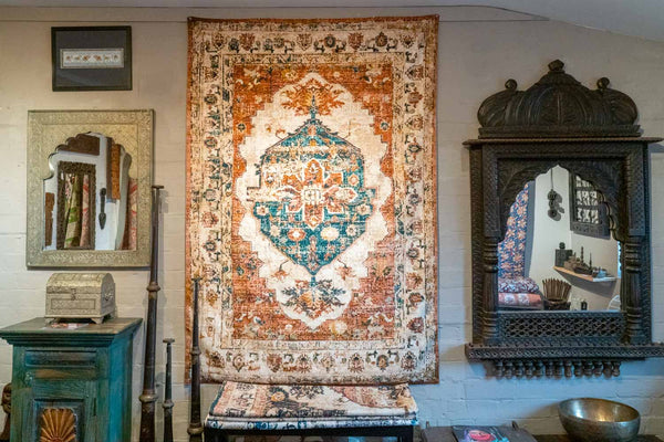 Copper & Teal Printed Indian Cotton Rug